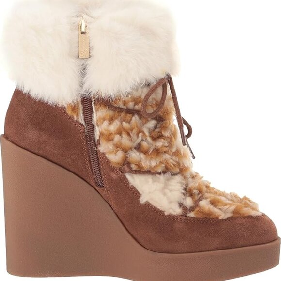 Jessica Simpson Myina Wedge Fur Bootie Ankle Boot in Tobacco - Picture 2 of 7